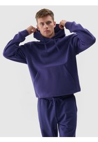 4f - 4F Bluza dresowa nierozpinana z kapturem uniseks - granatowa S. Okazja: na co dzień. Typ kołnierza: kaptur. Kolor: niebieski. Materiał: dresówka. Wzór: gładki, ze splotem. Styl: casual, sportowy