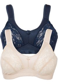 bonprix - Biustonosz odciążający bez fiszbinów z wyściełanymi ramiączkami (2 szt.). Kolor: niebieski. Materiał: koronka. Rodzaj stanika: wyściełane miseczki, różne sposoby noszenia. Wzór: aplikacja, koronka #1