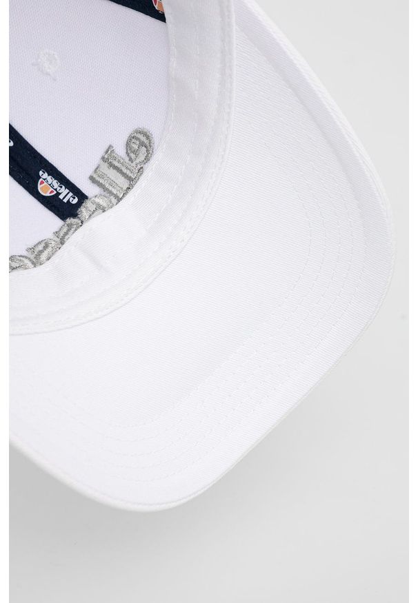 Ellesse czapka bawełniana kolor biały gładka. Kolor: biały. Materiał: bawełna. Wzór: gładki