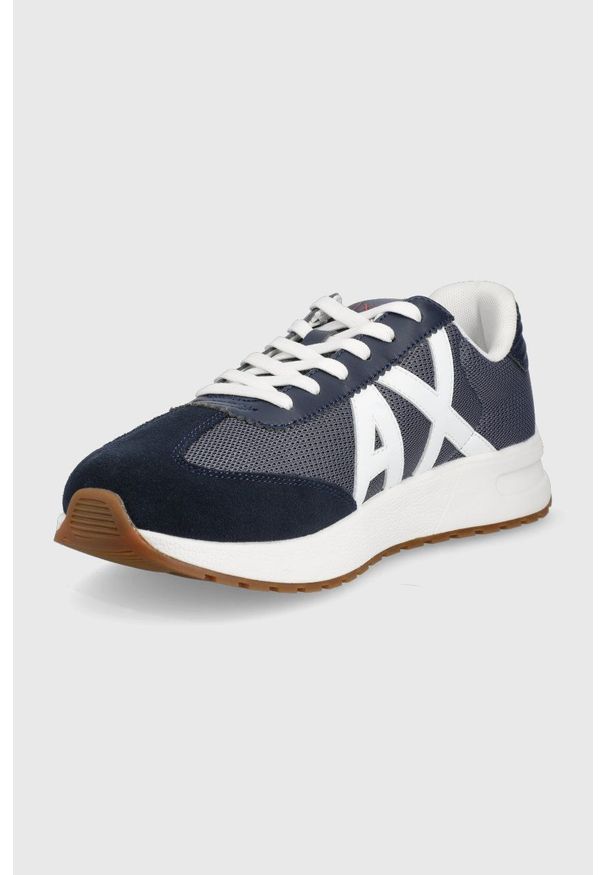 Armani Exchange buty kolor granatowy. Nosek buta: okrągły. Zapięcie: sznurówki. Kolor: niebieski. Obcas: na obcasie. Wysokość obcasa: niski