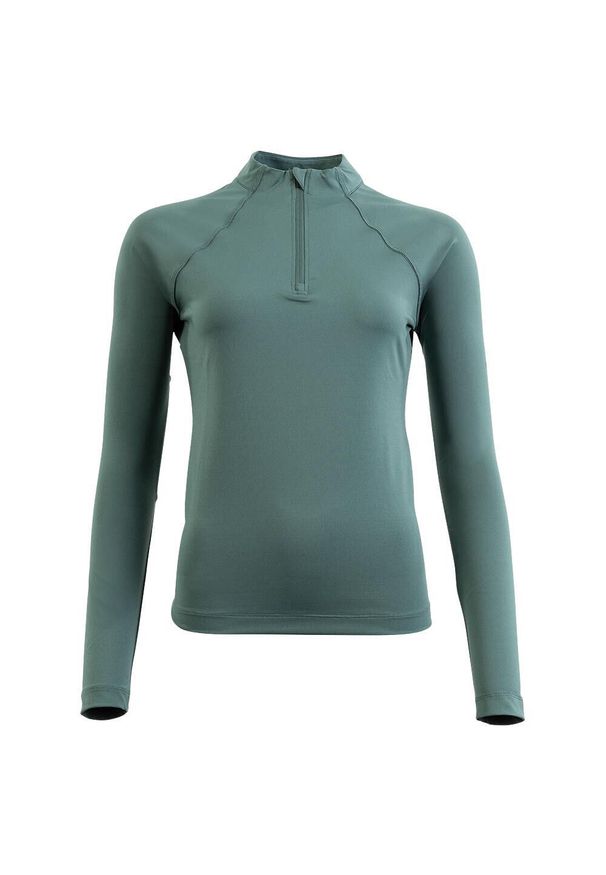 Damska koszulka jeździecka z zamkiem 1/4 BR Equitation CLX. Kolor: niebieski, zielony, wielokolorowy. Długość rękawa: długi rękaw