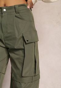 Renee - Zielone Szerokie Spodnie High Waist w Stylu Cargo Vomisal. Stan: podwyższony. Kolor: zielony. Materiał: tkanina. Sezon: zima #4