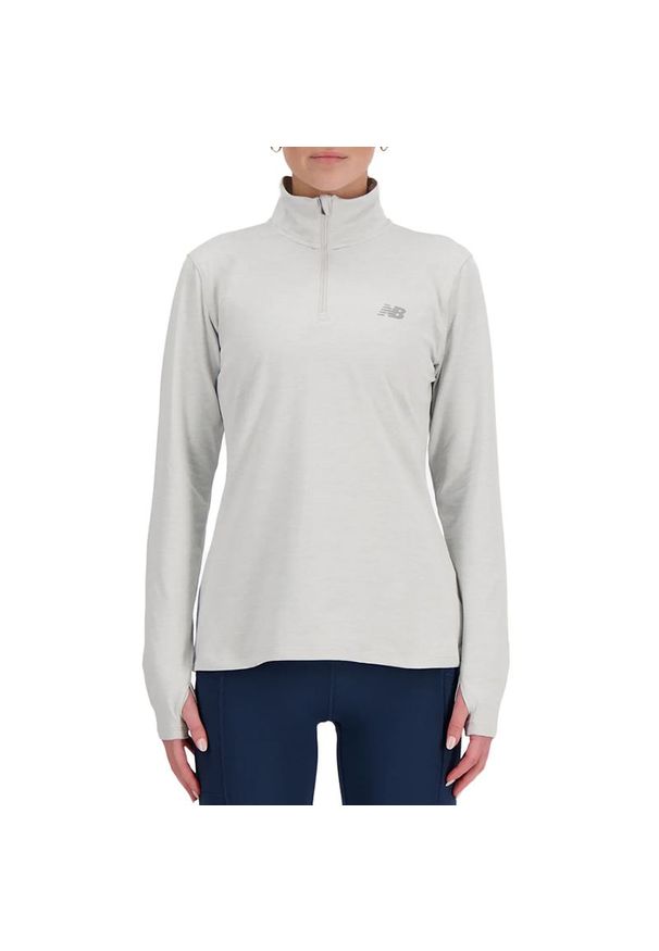 Bluza New Balance WT41150AHH - szara. Okazja: na spacer. Kolor: szary. Materiał: materiał, poliester. Styl: sportowy, elegancki. Sport: turystyka piesza