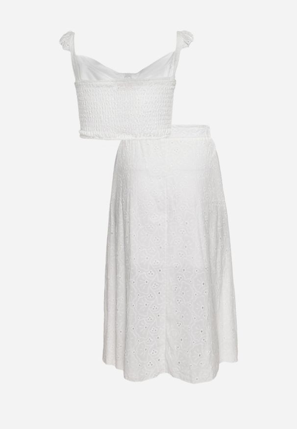 Renee - Biały Boho Komplet Top Koronkowy na Ramiączkach Spódnica z Gumką w Pasie Evoolia. Kolor: biały. Materiał: koronka