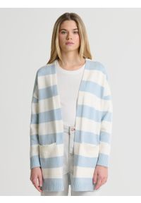 Big-Star - Sweter kardigan damski w niebiesko-białe pasy z kieszeniami Marilla 400. Kolor: niebieski. Materiał: materiał. Wzór: paski. Sezon: lato