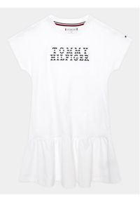TOMMY HILFIGER - Tommy Hilfiger Sukienka codzienna KG0KG07187 D Biały Regular Fit. Okazja: na co dzień. Kolor: biały. Materiał: bawełna. Typ sukienki: proste. Styl: casual #1
