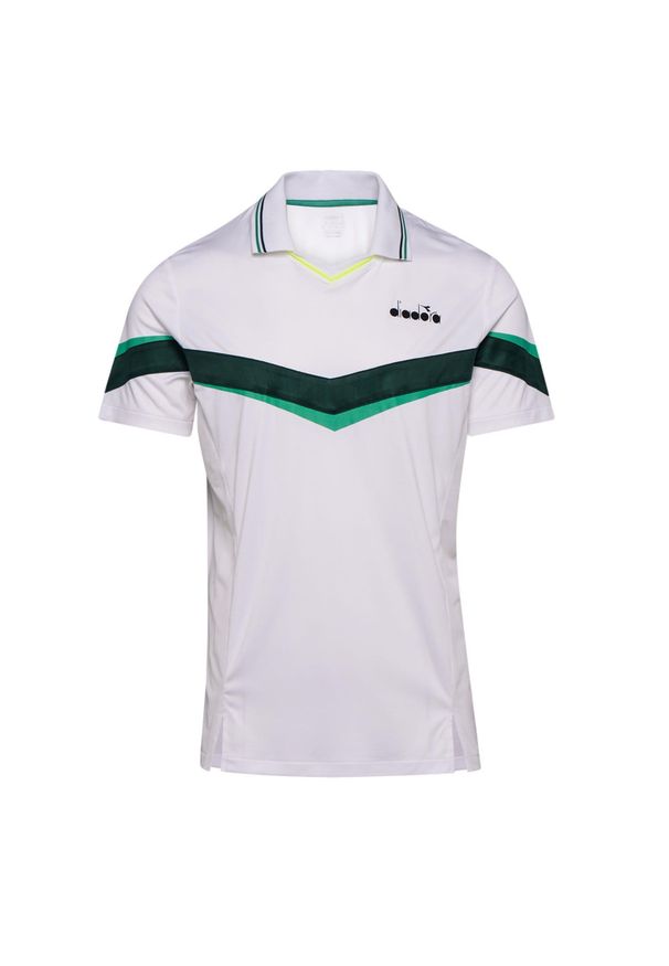 Koszulka do tenisa z krótkim rekawem męska Diadora POLO SS holly green/white. Typ kołnierza: polo. Kolor: zielony, biały, wielokolorowy. Długość: krótkie. Sport: tenis