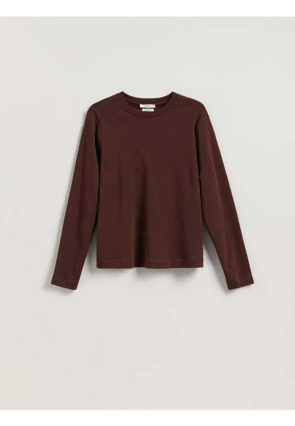 Reserved - Longsleeve z merceryzowanej bawełny - ciemnobrązowy. Kolor: brązowy. Materiał: bawełna. Długość rękawa: długi rękaw
