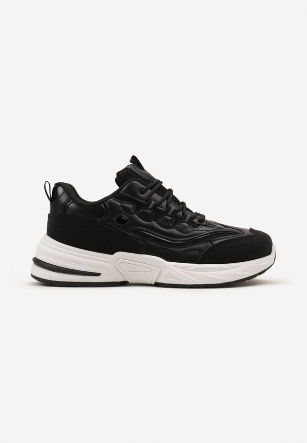Born2be - Czarne Sneakersy z Ozdobnymi Przeszyciami i Ozdobnymi Sznurówkami Taralin. Okazja: na spotkanie biznesowe, do pracy. Zapięcie: sznurówki. Kolor: czarny. Materiał: jeans