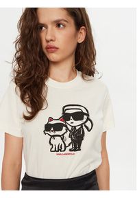 Karl Lagerfeld - KARL LAGERFELD T-Shirt A1W17129 Écru Regular Fit. Typ kołnierza: dekolt w karo. Materiał: bawełna