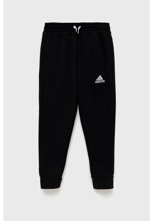 adidas Performance spodnie dziecięce H57518 kolor czarny z aplikacją. Okazja: na co dzień. Kolor: czarny. Materiał: bawełna, poliester, materiał. Wzór: aplikacja. Styl: casual