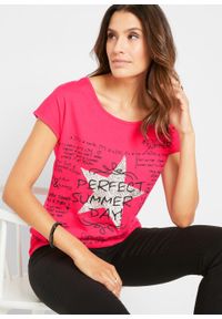 Shirt bonprix różowy hibiskus z nadrukiem. Kolor: różowy. Wzór: nadruk #7