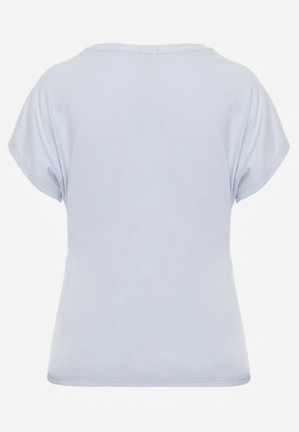 Renee - Niebieski Wiskozowy T-shirt z Dekoltem V Eupharis. Okazja: na co dzień. Typ kołnierza: dekolt w kształcie V. Kolor: niebieski. Materiał: wiskoza. Styl: casual, elegancki