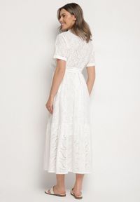 Born2be - Biała Bawełniana Koszulowa Sukienka Ażurowa z Paskiem Fevaila. Okazja: na co dzień. Kolor: biały. Materiał: bawełna. Długość rękawa: krótki rękaw. Wzór: ażurowy. Typ sukienki: koszulowe. Styl: casual, elegancki, klasyczny #3