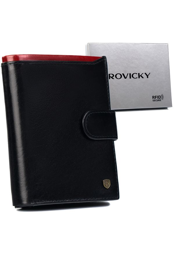 ROVICKY - Portfel skórzany Rovicky N4L-RVT-6894 Black+Red czarny. Kolor: czarny. Materiał: skóra