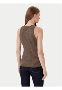 TOMMY HILFIGER - Tommy Hilfiger Top WW0WW45706 Brązowy Slim Fit. Kolor: brązowy. Materiał: bawełna #4