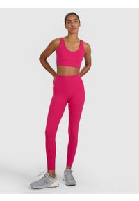 4f - 4F Biustonosz treningowy ze średnim wsparciem - różowy XS. Kolor: różowy. Materiał: elastan, włókno, syntetyk, materiał, guma. Wzór: gładki, ze splotem. Sport: fitness, bieganie, kolarstwo #2