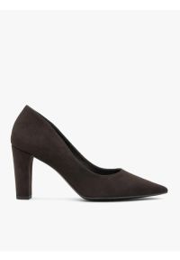 Ryłko - Ciemnobrązowe czółenka na obcasie. Kolor: brązowy. Materiał: skóra, welur. Sezon: lato. Obcas: na obcasie. Styl: elegancki. Wysokość obcasa: średni #1