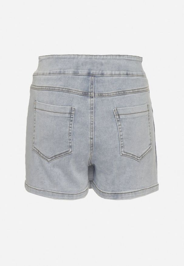 Born2be - Jasnoniebieskie Bawełniane Spódnico-Szorty Jeansowe Ozdobione Plisami Tulvesin. Okazja: na co dzień. Stan: podwyższony. Kolor: niebieski. Materiał: bawełna, jeans. Wzór: aplikacja. Styl: elegancki, casual