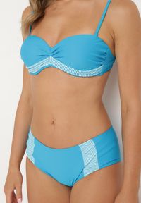 Born2be - Niebieskie Dwuczęściowe Bikini Stanik z Ozdobnymi Wiązaniami Majtki Figi Quidia. Kolor: niebieski. Wzór: aplikacja