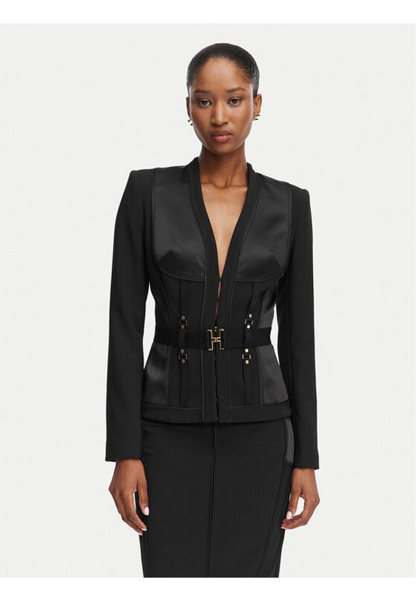 Elisabetta Franchi Marynarka GI-233-62E2-V840 Czarny Slim Fit. Kolor: czarny. Materiał: syntetyk