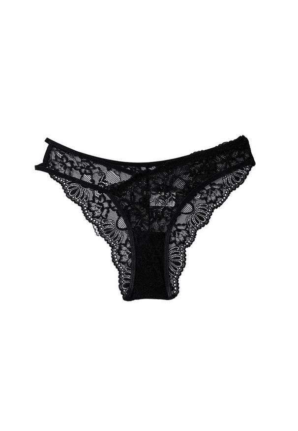 Intica - Figi koronkowe z asymetrycznymi paskami Vitantonia. Kolor: czarny. Materiał: koronka. Wzór: paski, koronka