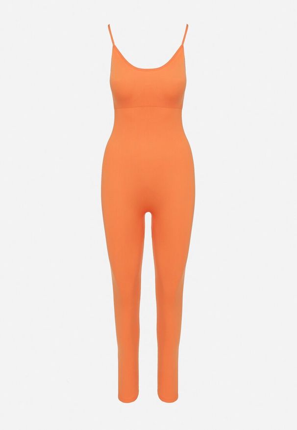 Born2be - Pomarańczowy Elastyczny Kombinezon Dopasowany Bodycon na Cienkich Regulowanych Ramiączkach Xantella. Kolor: pomarańczowy. Długość rękawa: na ramiączkach. Styl: sportowy
