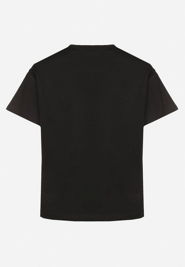 Born2be - Czarny T-shirt z Bawełny z Naszywką Kwiatu Firirene. Okazja: na co dzień. Kolor: czarny. Materiał: bawełna. Wzór: aplikacja, kwiaty. Styl: elegancki, casual