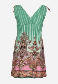 Born2be - Zielona Sukienka na Grubych Ramiączkach z Kopertową Górą o Rozkloszowanym Kroju Rissaline. Kolor: zielony. Długość rękawa: na ramiączkach. Wzór: aplikacja. Typ sukienki: kopertowe. Styl: elegancki, klasyczny #7