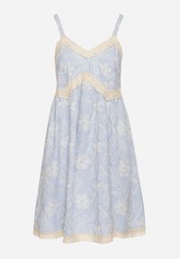 Born2be - Niebieska Bawełniana Sukienka w Kwiaty z Haftem Nilacine. Okazja: na co dzień. Kolor: niebieski. Materiał: bawełna. Długość rękawa: na ramiączkach. Wzór: haft, kwiaty. Styl: casual, elegancki #7