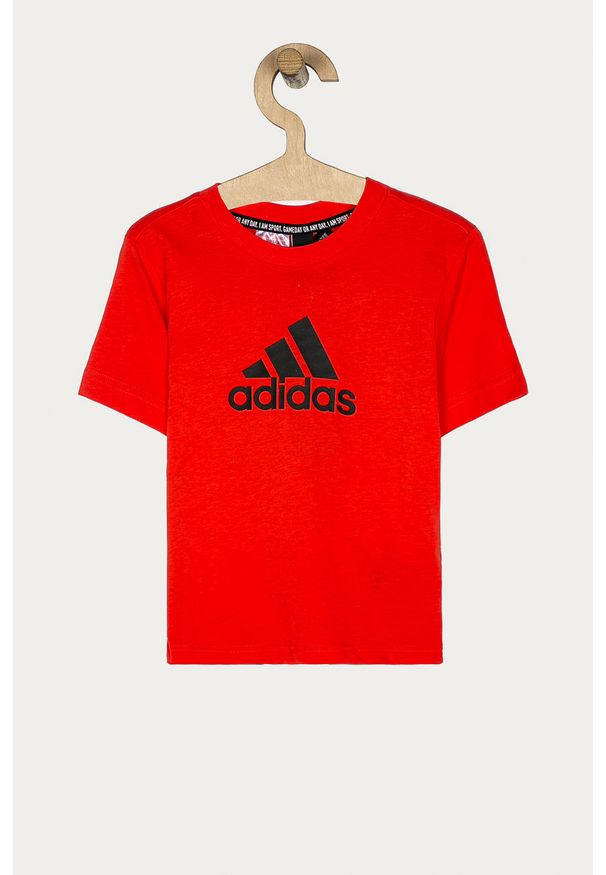 adidas Performance - T-shirt dziecięcy 110-176 cm. Okazja: na co dzień. Kolor: czerwony. Materiał: bawełna, dzianina. Wzór: nadruk. Styl: casual