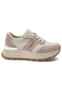 Beżowe Sneakersy Filippo Modne Buty Damskie Na Platformie. Okazja: na co dzień. Zapięcie: sznurówki. Kolor: beżowy. Materiał: guma, materiał, zamsz, skóra. Wzór: gładki. Obcas: na platformie #4