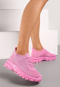 Renee - Różowe Sneakersy na Grubej Podeszwie Wsuwane z Ozdobnym Sznurowaniem Nolwenin. Zapięcie: bez zapięcia. Kolor: różowy. Szerokość cholewki: normalna. Wzór: jednolity #5