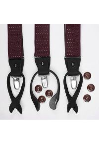 Alties - Szelki Klasyczne Bordowe w Drobne Kropki, Groszki Męskie, Zapięcie na Guziki lub Żabki -ALTIES. Kolor: czerwony. Materiał: skóra, guma. Wzór: grochy, kropki #3