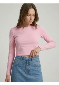 Sinsay - Koszulka z długim rękawem basic - różowy. Kolor: różowy. Długość rękawa: długi rękaw. Długość: długie