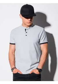 Ombre Clothing - Koszulka męska polo bawełniana S1381 - jasnoszara - M. Typ kołnierza: polo. Kolor: szary. Materiał: bawełna #1