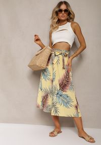 Renee - Żółte Plisowane Spodnie z Szerokimi Nogawkami High Waist z Gumką w Talii Alfia. Stan: podwyższony. Kolor: żółty. Materiał: tkanina. Sezon: lato