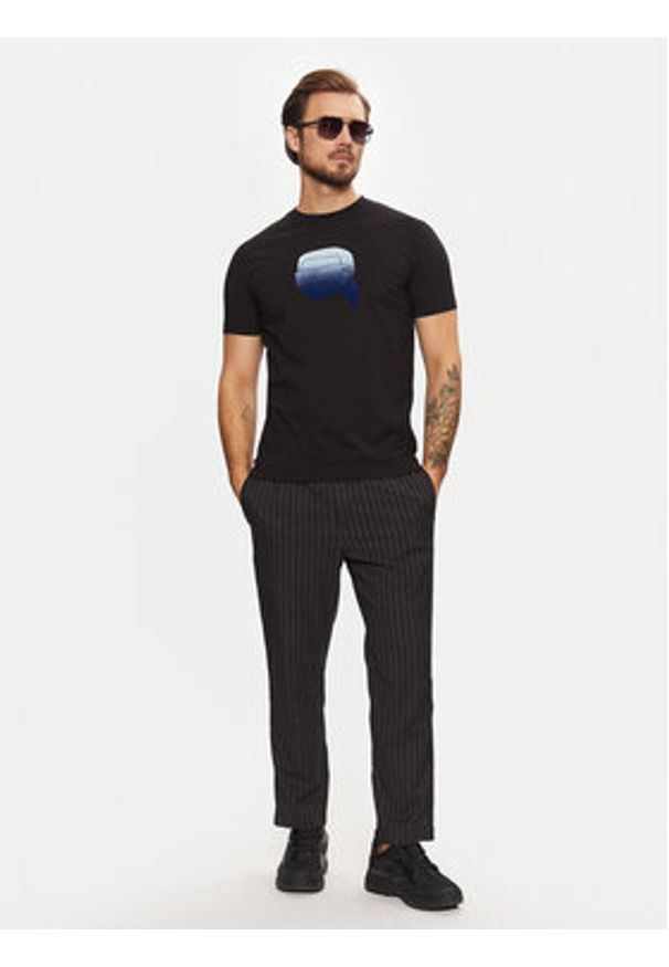 Karl Lagerfeld - KARL LAGERFELD T-Shirt 755426 551242 Czarny Regular Fit. Typ kołnierza: dekolt w karo. Kolor: czarny. Materiał: bawełna