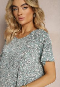 Renee - Zielona Krótka Sukienka Letnia z Wiskozy w Kwiaty Kidda. Kolor: zielony. Materiał: wiskoza. Wzór: kwiaty. Sezon: lato. Długość: mini