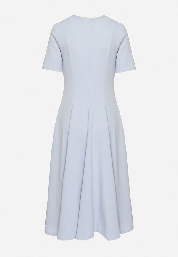 Born2be - Niebieska Sukienka Rozkloszowana z Taliowaniem Telorwena. Okazja: na randkę, na ślub cywilny, na wesele. Kolor: niebieski. Długość rękawa: krótki rękaw. Styl: klasyczny