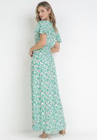 Born2be - Zielona Wiskozowa Sukienka Z Kopertowym Dekoltem i Gumkami w Pasie Seldel. Kolor: zielony. Materiał: wiskoza. Wzór: aplikacja, nadruk. Typ sukienki: kopertowe #4