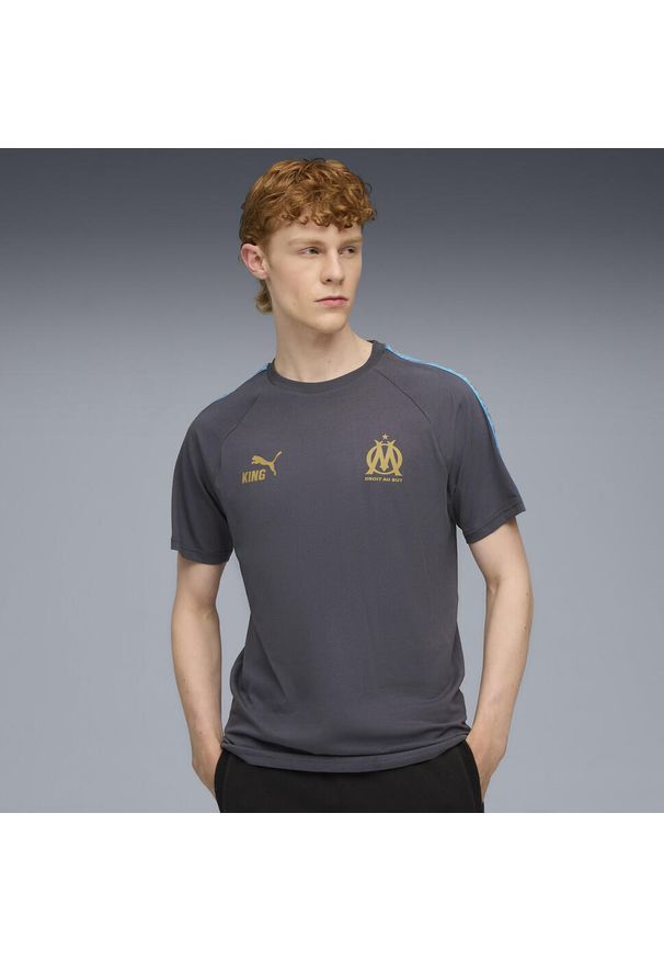 Puma - Męska koszulka Olympique Marsylia KING PUMA Galactic Gray Luminous Blue. Kolor: szary, niebieski, wielokolorowy. Sport: piłka nożna