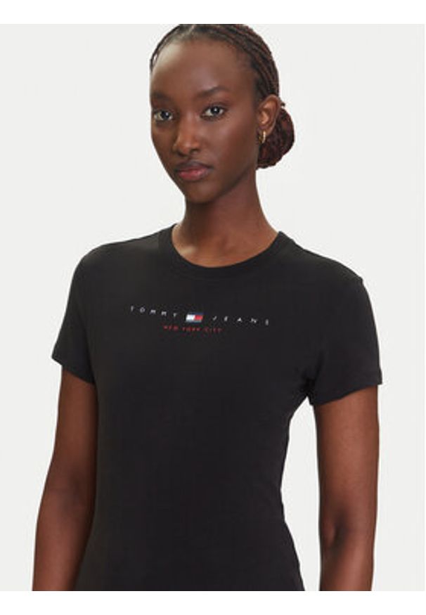 Tommy Jeans T-Shirt Linear DW0DW21422 Czarny Slim Fit. Kolor: czarny. Materiał: bawełna