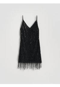 Reserved - Sukienka mini z cekinami - czarny. Kolor: czarny. Materiał: tkanina. Typ sukienki: proste. Długość: mini #1