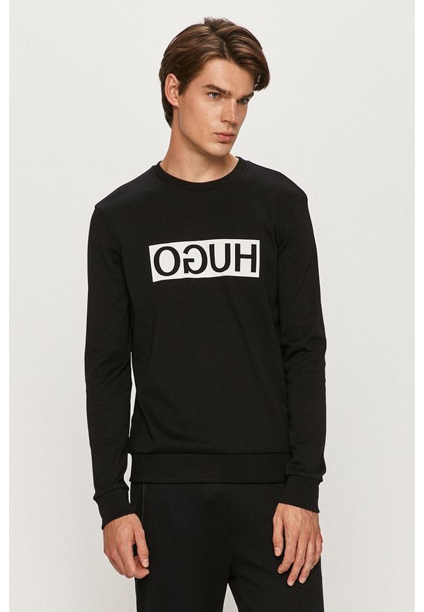 Hugo - Longsleeve. Okazja: na co dzień. Kolor: czarny. Materiał: materiał. Długość rękawa: długi rękaw. Wzór: nadruk. Styl: casual