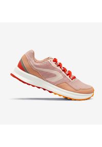 KALENJI - Buty do biegania damskie Kalenji Run Active Grip. Zapięcie: pasek. Kolor: różowy, wielokolorowy, pomarańczowy. Wzór: paski. Sport: bieganie #1