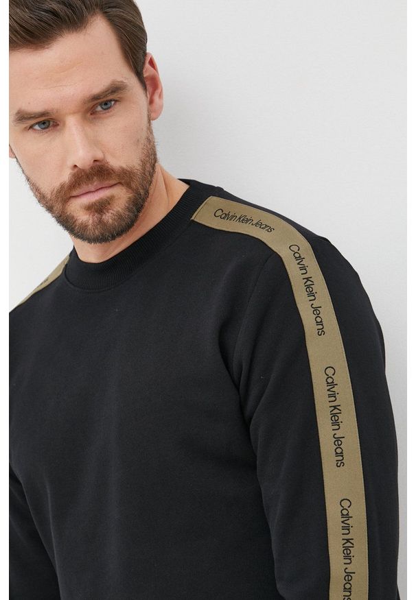 Calvin Klein Jeans bluza bawełniana męska kolor czarny z nadrukiem. Kolor: czarny. Materiał: bawełna. Wzór: nadruk