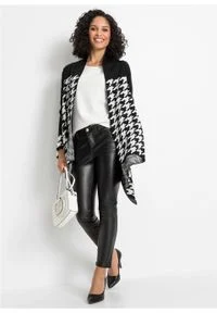 Sweter bez zapięcia z dłuższymi brzegami bonprix czarno-biel wełny w kratę. Kolor: czarny. Materiał: wełna, materiał, akryl. Długość: długie #5