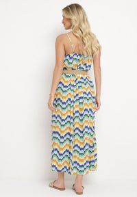 Born2be - Niebiesko-Żółta Sukienka z Wiskozy z Cienkimi Ramiączkami i Paskiem w Talii Vikiri. Okazja: na co dzień, na randkę. Typ kołnierza: dekolt kwadratowy. Kolor: niebieski. Materiał: wiskoza. Długość rękawa: na ramiączkach. Styl: casual #7