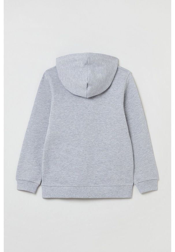 OVS bluza dziecięca kolor szary z kapturem melanżowa. Okazja: na co dzień. Typ kołnierza: kaptur. Kolor: szary. Wzór: melanż. Styl: casual